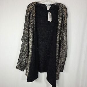 NWT Alberto Makali Metallic Gold & Black Open Front Knit Cardigan - Large